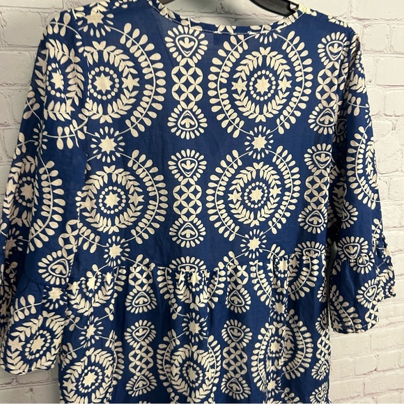 Saiph Cotton Bell Sleeve Santorini tiered Mini Dress crochet detail preppy MED - Picture 4 of 10